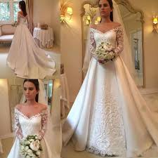 Embroider A Line Wedding Dresses Long Sleeves White Bridal Dress Custom Made Wedding Gowns Lace Bridal Gowns Vintage Dubai Wedding Dress