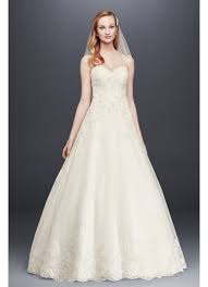 Beaded lace appliques adorn the bodice and scatter down the * notes about length: Beaded Lace And Tulle Ball Gown Wedding Dress David S Bridal