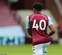 As express sport reported, players will have the words replacing the names on the back of their shirts, as well as another logo on their shirts for the rest of this symbol is a sign of unity from all players, all staff, all clubs, all match officials and the premier league #blacklivesmatter #playerstogether. Blm Aston Villa And Sheffield United Players Take The Knee Daily Mail Online