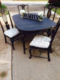 Refinished Kitchen Table Flat Black Chalk Paint Then Sanded To Distress Painted Kitchen Tables Country Dining Tables Painted Table