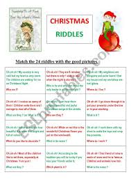 Funny christmas jokes for all ages, the best christmas jokes in a free printable download! 24 Christmas Riddles Or Memory Game Esl Worksheet By Maryse Peye
