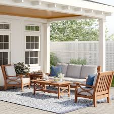 Birch Lane Patio Furniture Brunswick 5 Piece Teak Sofa Seating Group With Cushions In 2020 Teak Sofa Outdoor Sofa Sets Teak Patio Table