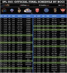 It is a tournament where renowned. Ipl 2021 Official Schedule Announced By Bcci Begins April 9