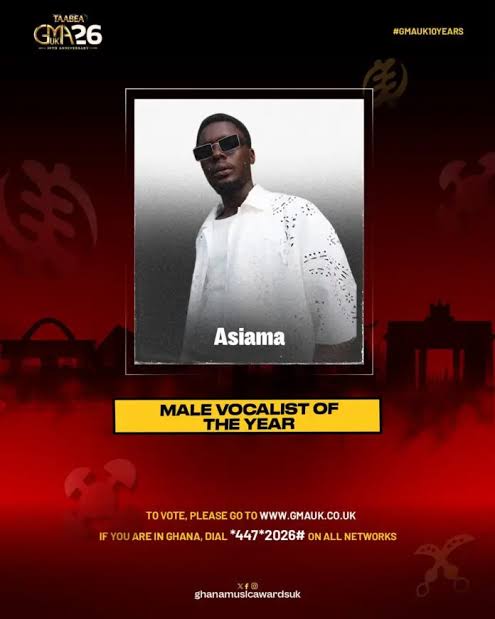Asiama earns Male Vocalist of the Year nomination at the 2026 Taabea Ghana  Music Awards UK | NewsGhana