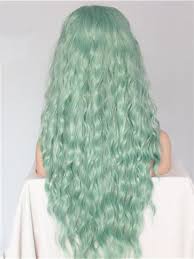 Long Ash Mint Green Curly Synthetic Lace Front Wig Hair Styles Pastel Green Hair Light Hair Color