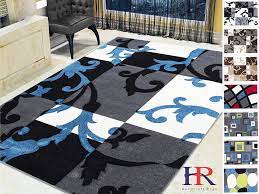 White and blue contemporary floral pattern rug. Handcraft Rugs Modern Floral Patchwork Frames Pattern Contemporary Area Rug With 3d Hand Curve Effect Charcoal Gray Blue White Black Approximately 5 F Contemporary Area Rugs Modern Rugs Modern Floral