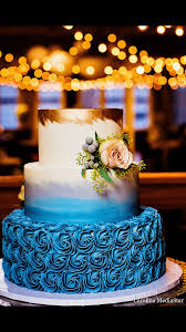 Gorgeous Dusty Blue Wedding Cake With Gold Accents And Watercolor Buttercream Wedding Shower Cakes Wedding Cakes Blue Gold Wedding Cake