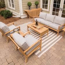 Royal Teak 6 Piece Coastal Teak Conversation Set W Sunbrella Canvas Granite Cushions Bring Nautica Teak Patio Furniture Patio Decor Conversation Set Patio
