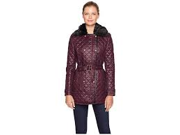 Lauren Ralph Lauren Double Breasted Belted Quilt W Faux Fur Collar Burgundy Women S Coat Complement Your Strik Faux Fur Collar Coat Clothes Faux Fur Collar