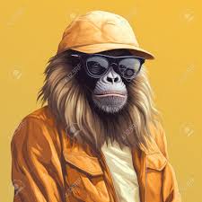 A Painting By Adrian Mancini Featuring A Monkey Wearing Sunglasses And  Eating A Peanut. The Artwork Showcases A Fashion-illustration Style With  Multiple Filter Effects, Warm Color Palette, And Influences From Alex  Petruk's