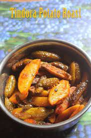 Tindora Potato Roast Recipe Kovakkai Urulai Kizhangu Varuval Recipe Yummy Tummy Roast Recipes Recipes Indian Vegetarian Dishes