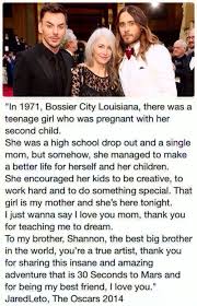 Jared Leto Gives Thanks To His Mom Constance Leto At Oscars 2014 Jared Leto Shannon Leto Jared Leto Oscar