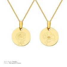 October Birth Flower Necklace Marigold Cosmos Etsy Solid Gold Jewelry Jewelry Making Bracelet Rose Gold Tungsten Band