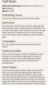 Falling objects just as characters take damage when they fall more than 10 feet, so to do they take damage when they are hit by falling objects. Half Siren Dnd Character Sheet Dnd Races D D Dungeons And Dragons