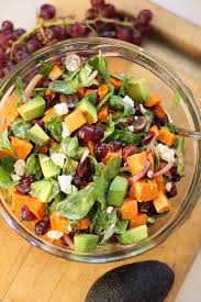 Roasted Sweet Potato Salad With Spinach And Grapes Salad With Sweet Potato Potatoe Salad Recipe Spinach Salad