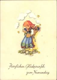 Artist Postcard Lauterborn Gluckwunsch Namenstag Madchen Ruckentrage Voller Blumen Namenstag Gluckwunsche Gratulation