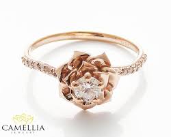 Diamond Rose Engagement Ring By Camellia Jewelry Flower Ring Etsy Rose Engagement Ring Rose Gold Diamond Ring Engagement Diamond Engagement Rings