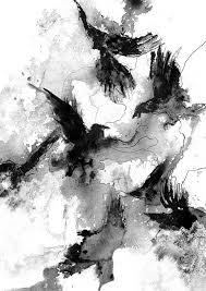 Abstract Black And White Watercolor Portrait Ravens Black And White Print Ink Drawing Bird Poster Crow Etsy Lovers Art Black And White Art Drawing Bird Drawings