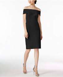 Calvin Klein Off The Shoulder Scuba Crepe Dress Regular Petite Sizes Black Sheath Dress Dresses Dresses With Leggings