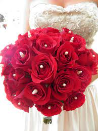 Red Rose Bouquet With Pearls Red Rose Bouquet Rose Bouquet Wedding Flowers