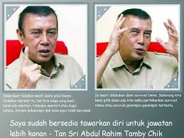 Abdul rahim said he was forced to relinquish his post as melaka chief minister then due to the investigations and not because of any apparent guilt. Asas Abdul Rahim Tawar Tanding Naib Presiden Umno Pinkturtle