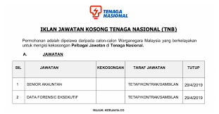 Tenaga nasional berhad adalah syarikat bekalan elektrik yang terbesar di malaysia. Jawatan Kosong Tenaga Nasional Kerja Kosong Kerajaan