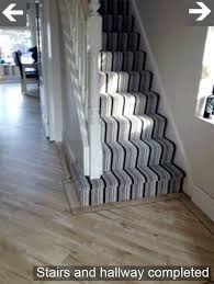 Black Grey White Striped Carpet For Stairs And Landing Striped Carpet Stairs Striped Carpets Carpet Stairs