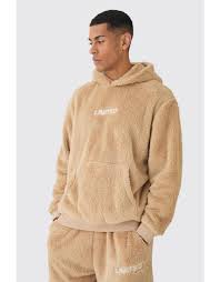 Shop Oversized Woven Label Teddy Borg Hoodie