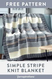 Free Knitting Pattern Made With Bernat Softee Chunky Yarn This Free Simple Stripe Kn Knitting Patterns Free Blanket Bernat Softee Chunky Yarn Knitted Blankets
