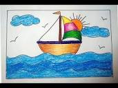Boat Drawing with Oil Pastel Colors