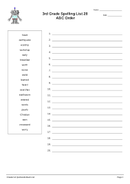 Some of the worksheets displayed are ab3 sp pe tpcpy 193636, third grade word study, circle the word on each row that rhymes with the word on, 3rd grade alphabetical order 1, grade 3 spelling words listthird grade. 3rd Grade Spelling List 28 Abc Order Sort Into Order Worksheet Quickworksheets