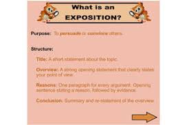 Find out what the purpose of an exposition is in music exposition can be seen in music, films, television shows, plays, and written text. Lesson Details