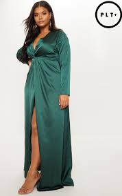 Plus Emerald Green Twist Front Maxi Dress Green Plus Size Dresses Green Satin Dress Maxi Dress Green