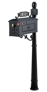 Qualarc lewiston cast aluminum post mount mailbox with aluminum mailbox, ornate base and pineapple finial, black, ships in 2 boxes. Cast Aluminum Mailboxes