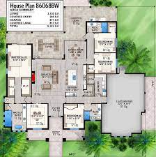 A four bedroom apartment or house can provide ample space for the average family. Plan 86068bw Stunning Single Story 4 Bedroom House Plan With Covered Lanai Bedroom House Plans House Plans Single Level House Plans