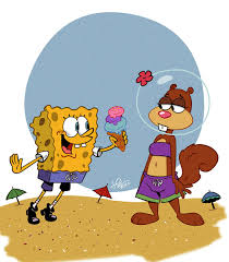 163106 - safe, artist:juneduck21, sandy cheeks (spongebob), spongebob ( spongebob), mammal, rodent, sponge (species), squirrel, anthro,  nickelodeon, spongebob squarepants (series), bandeau, bikini, clothes, duo,  flower, food, ice cream, ice cream cone ...