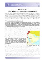 Arbeitsblatt Der Islam I Das Leben Des Propheten Mohammed Lehrermaterial De