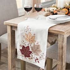Cream Fall Leaves Table Runner Thanksgiving Holiday Fall Falldecor Pumpkin Turkey Harvest Blessings Autumn Table Runners Fall Decor Diy Table Toppers