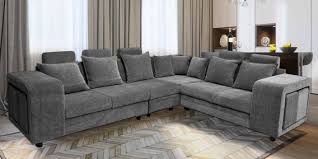 The calma 3 seater sofa is a relaxed design sofa perfect for family living rooms. Buy Amanda Corner Sofa In Dark Grey Colour By Primrose Online Contemporary Corner Sofas Sectional Sofas Furniture Pepperfry Product
