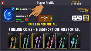 You can use any cue of your opponent on any table. 8 Ball Pool 1 Billion Coins 6 Legendary Cues Reward Link