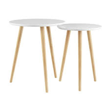 Lavish Home Wooden Nesting Round Tray Top White And Natural Side Tables Set Of 2 Nesting End Tables End Tables Nesting Tables