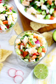 Cool and tasty shrimp ceviche recipe, shrimp served with chopped red onion, chile, cilantro, cucumber, avocado with lemon and lime juices. Shrimp Ceviche Recipe Mexican Style Lemon Blossoms