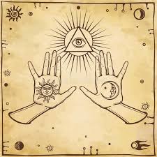 Mystical Drawing Human Hands Hold Symbols Of The Sun And The Moon Eye Of Omniscience Space Signs Alchemy M Esoteric Symbols Mystic Symbols Symbol Drawing