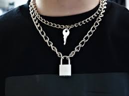 Couple Necklace With A Padlock And Key Stainless Steel Chains With Padlock And Key Vintage Jewerly Gothic Chain Necklace Outfit Girly Jewelry Edgy Jewelry