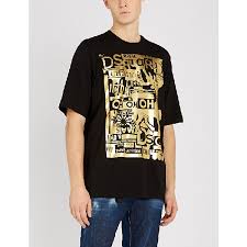 Maybe you would like to learn more about one of these? Dsquared2 Metallic Print Cotton Jersey T Shirt In Black Gold Modesens