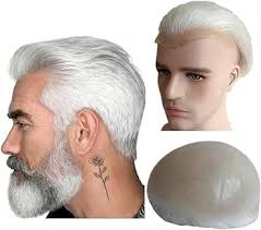 N.L.W. Gray White hair Toupee for men Hair pieces for men NLW European  virgin human hair replacement system for men 10x8" human hair toupee men  hair piece. PU Base : Buy Online