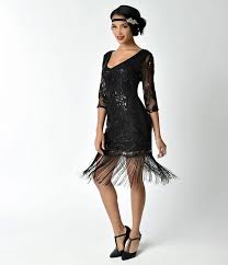 Unique Vintage Black Beaded Sequin Margaux Sleeved Fringe Cocktail Dress In 2020 Fringe Flapper Dress 20s Dresses Unique Dresses