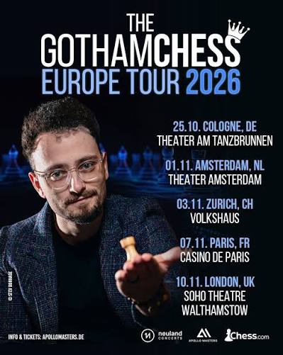 Der weltweit prominenteste Schach-Creator Levy Rozman aka GothamChess geht nach einer erfolgreichen Europa-Tournee 2025 erneut auf Live-Tour: Fans können den führenden Schach-Influencer bei fünf Shows im Herbst 2026 live erleben und haben