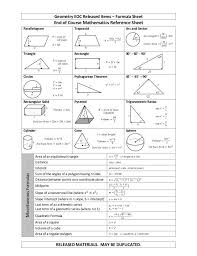 Geometry Eoc Released Items Formula Sheet Released