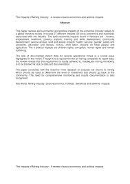 Pdf The Impacts Of Mining Industry A Review Of Socio Economics And Political Impacts